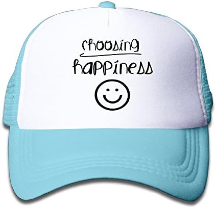 Choose Happiness Smiley Face Kids Adjustable Mesh Trucker Caps SkyBlue