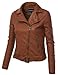 LE3NO Women's Mock Collar Long Sleeve Zip Up Crinkled Biker Jacket