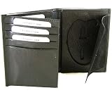 Genuine Black LEATHER Shield BADGE Trifold Wallet