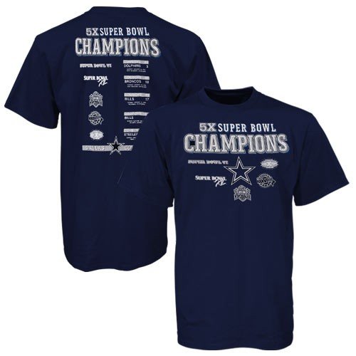 Buy Reebok Dallas Cowboys Navy Blue 5-Time Super Bowl Champions T-shirt by Reebok