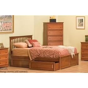 Twin Size Platform Bed with Raised Panel Footboard Caramel Latte Finish by Atlantic Furniture