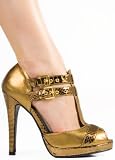 Designer Dressy Stylish Snake Skin Pattern T-Strap Stiletto from Hot Fash Shoes - SENTRA Bronze