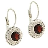 Sterling Silver Genuine Garnet Round Bali Bead Lever Back LeverBack Earrings