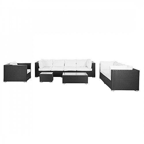 Beliani Maestro Black Wicker Conversation Set Deep Seating Outdoor Lounge, 35-Feet, Black