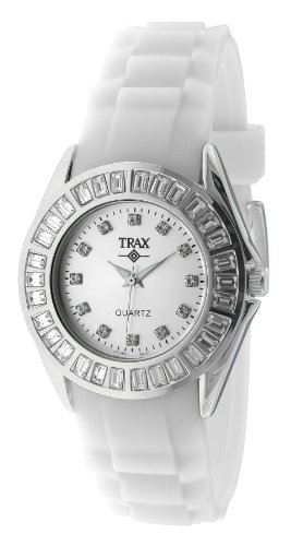 Trax Women's TR3925-WT Rox White Rubber Silver Dial Crystal Bezel Watch