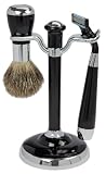 Fantasia - 81012 - Set de rasage - Blaireau véritable - Lames Mach 3 - Noir/Argenté - Hauteur: 17 cm (Import Allemagne)