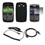 Premium Black Soft Silicone Gel Skin Cover Case + Crystal Clear Screen Protector + Rapid Car Charger + USB Data Sync Charge Cable for BlackBerry Bold 9700