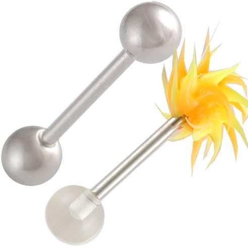14g 14 gauge 1.6mm 5/8 16mm tongue stud bars nipple barbell ear rings 6mm steel Clear Acrylic AVNV 2Pcs