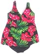 Plus Size Skirt-Front 1PC Swimsuit in Black/Fuschia Floral. Sizes 1X, 2X, 3X