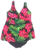 Plus Size Skirt-Front 1PC Swimsuit in Black Fuschia Floral. Sizes 1X - 2X - 3X