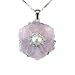Rose Quartz Cubic Zirconia Flower Cultured Pearl Silver Pendant w. Silver Chain Necklace