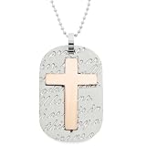Men's Stainless Steel Dog Tag Pendant with Prayer and Cross in Gold Ion Plating, 22