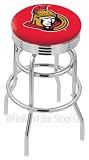 Ottawa Senators 25 Inch Chrome Double Ring Swivel Bar Stool with Ribbed Accent Ring