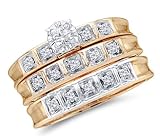Diamond Engagement Rings Set Wedding 10k Yellow Gold Men Lady .25ctw