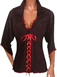 FUNFASH GOTHIC BLACK RED CORSET 3/4 SLEEVES TOP SHIRT Plus Size 3X 26 28 Made in USA