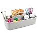 mDesign Plastic Divided Art and Craft Storage Organizer Caddy Tote Bin with Handle for Home Office and Living Room - Holds Pencils, Crayons, Sewing Supplies - Lumiere Collection, Light Gray