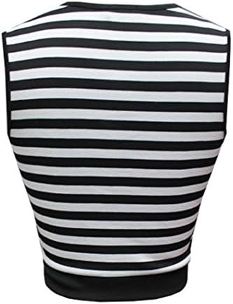 Brat Star Women's Ponte Stripe Crop Top w/ Solid Trim (Small, Black/White)