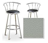 2 Light Grey Vinyl Seat Chrome Metal Custom Barstools with Backrest Set (Lo ....