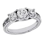 14k White 3 Stone 1.53 Ct Diamond Engagement Ring - Size 7.0