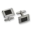 Stainless Steel and Black Carbon Fiber Rectangular Brushed and Polished Cuff Links