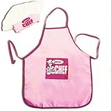 Child size pink & white lightweight Junior Chef Hat Apron Set - great for parties or costumes