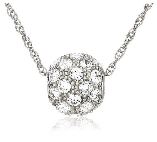 Platinum Overlay Sterling Silver 2.5mm Round Cubic Zirconia 35-Stone Pendant, 18