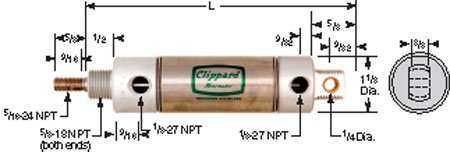 1 1/16 Bore x 3. Stroke, Double Acting, Universal Mount, Clippard Stainless Steel Pneumatic Cylinders (1 Each)