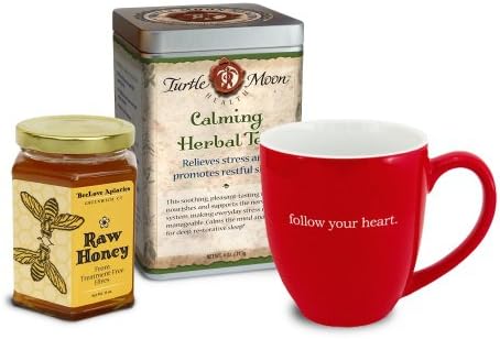 Turtle Moon's HERBAL TEA GIFT SET - 3 items: Calming Herbal Tea Blend, Inspirational Bistro Mug and BeeLove Raw Honey. 10% OFF individual item prices!