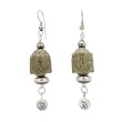 Hand Carved Jade Buddha Head Dangle Earrings with Om (Aum) Charm, #7461