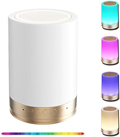 VSSPEED Bedside Lamp, Touch Sensor Table Lamp + Multicolor Dimmable Night Light with Bluetooth Speaker, TF Card Slot, Hands-free（Gold）