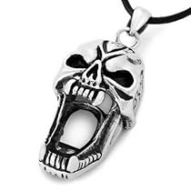 Unique Men Stainless Steel Heavy Biker Skull Pendant Necklace