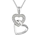 10K White Gold .07 ctw Diamond Double Heart Pendant