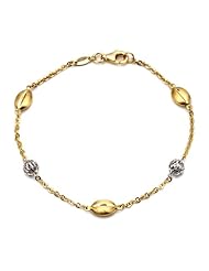 14k Yellow and White Gold Satin Finished and Filigree Station Bracelet, 7"