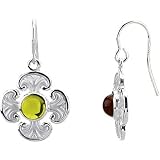 14K White Gold Peridot Ornate Cross Earrings
