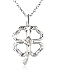 Sterling Silver Four-Leaf Clover with Diamond-Accent Pendant Necklace (0.03 cttw, I-J Color, I2-I3 Clarity), 18"