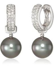 Baggins White Gold with Diamond and Black Tahitian Pearl Dangle Hoop Earrings