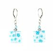 Earrings - E137 - Millefiore Squares ~ Clear with Aqua Flowers.