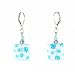 Earrings - E137 - Millefiore Squares ~ Clear with Aqua Flowers.