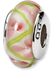 Sterling Silver s Pink/green Hand-blown Glass Bead by Reflection Beads, Best Quality Free Gift Box Satisfaction Guaranteed