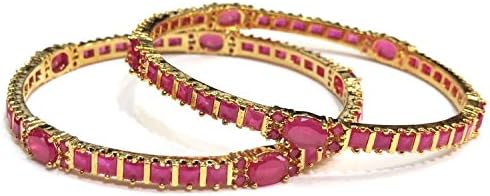 Affinity Indian Jewelry Ruby Coloured Stone Bangles for Women (Pack Of 2) Size 2.8