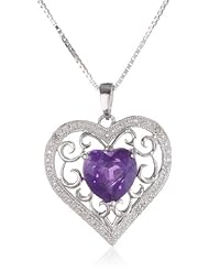 Sterling Silver Gemstone and Diamond Heart Pendant Necklace, 18"