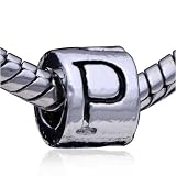 Cylindrical Shaped Letter P Silver Plated European Beads