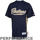 MLB Boys' San Diego Padres Short Sleeve Authentic Button Front Cool Base Batting Practice Jersey (Pro Navy/Pro Scarlet, Large)
