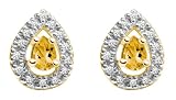 10k Yellow Gold, November Birthstone, Citrine and Diamond Pear Shaped Earrings