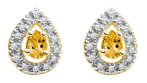 10k Yellow Gold, November Birthstone, Citrine and Diamond Pear Shaped Earrings