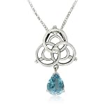 Sterling Silver Celtic Marquise-Shaped Blue Topaz Pendant, 18.5"