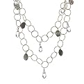 Gold over Silver Link Necklace with Stone Drops - 34"