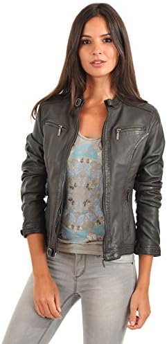 Fariha Leather Women's Lambskin Bomber Biker Jacket S Grey