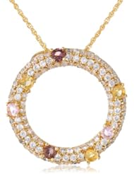 Gold Plated Purple, Pink and Yellow Glass Open Circle Pendant Necklace, 18"