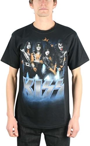 Kiss Blue Logo Pose Black T-Shirt (Large)